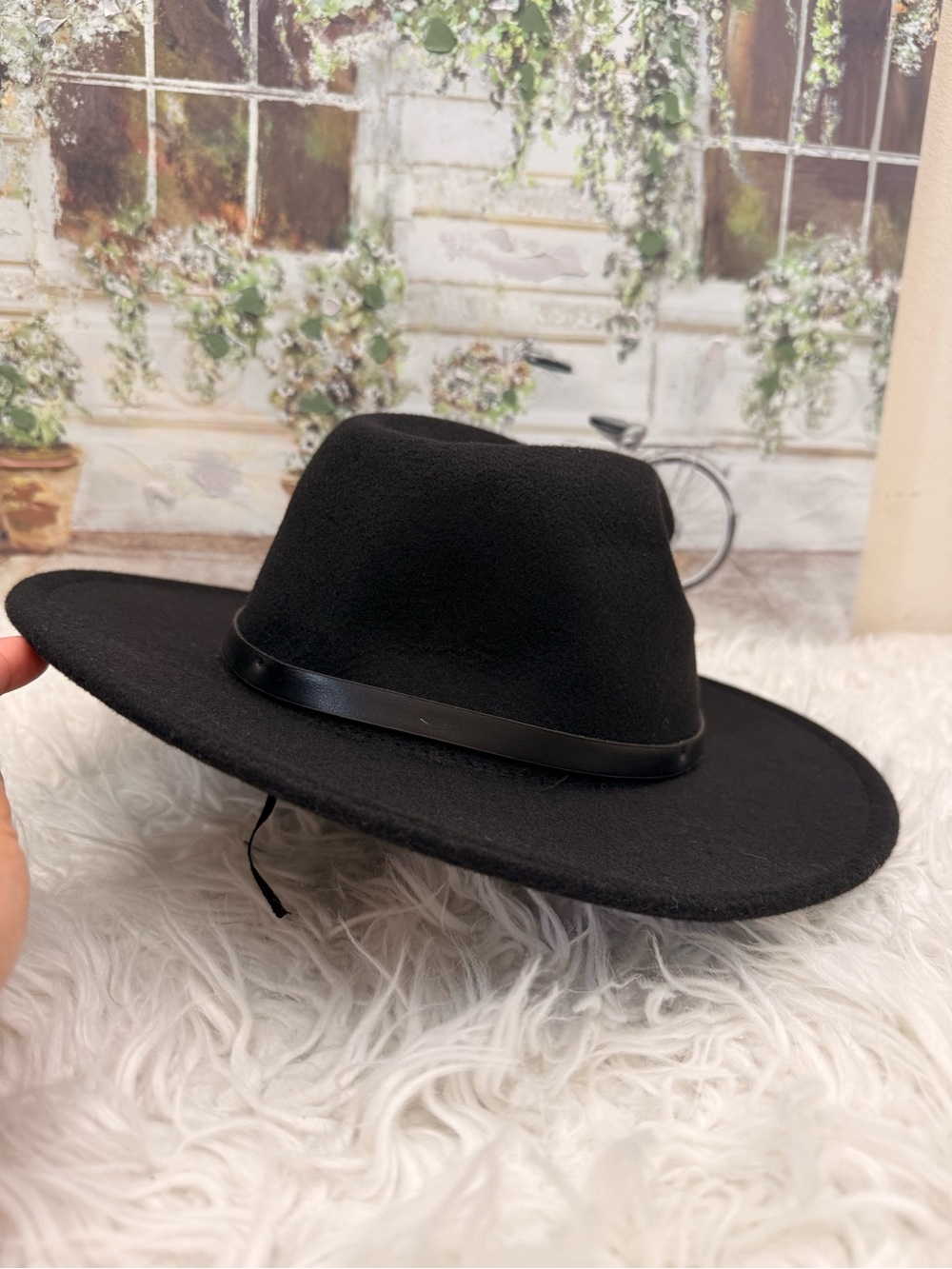 Melrose and Market Black Wide-Brim Wool Fedora with Leather Band